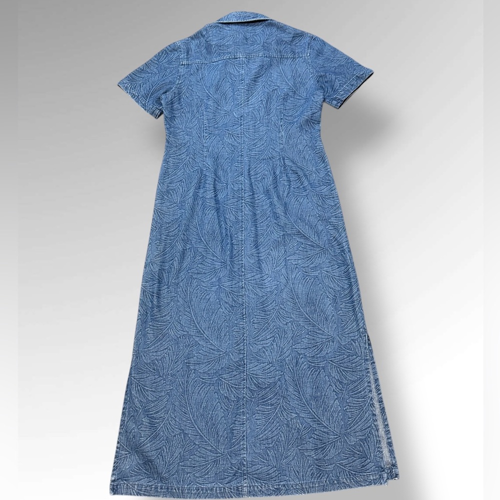 Coldwater Creek Denim Dress Small Floral Print Buttons Long Jean Classic - Picture 6 of 7